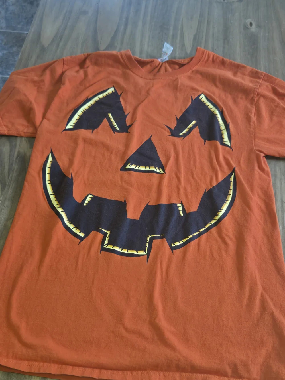 Fruit of the Loom Orange Pumpkin Face Tee with Black & Yellow Print